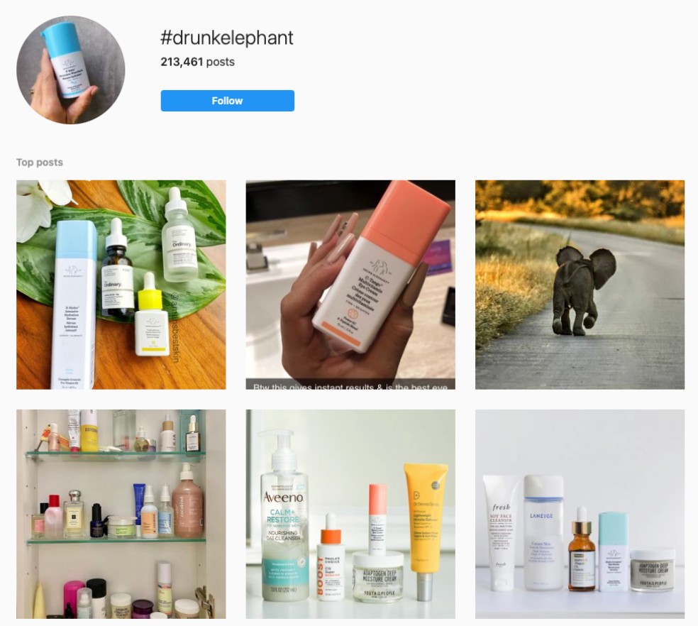UGC from #TheDrunkElephant products on Instagram with 213,461 posts