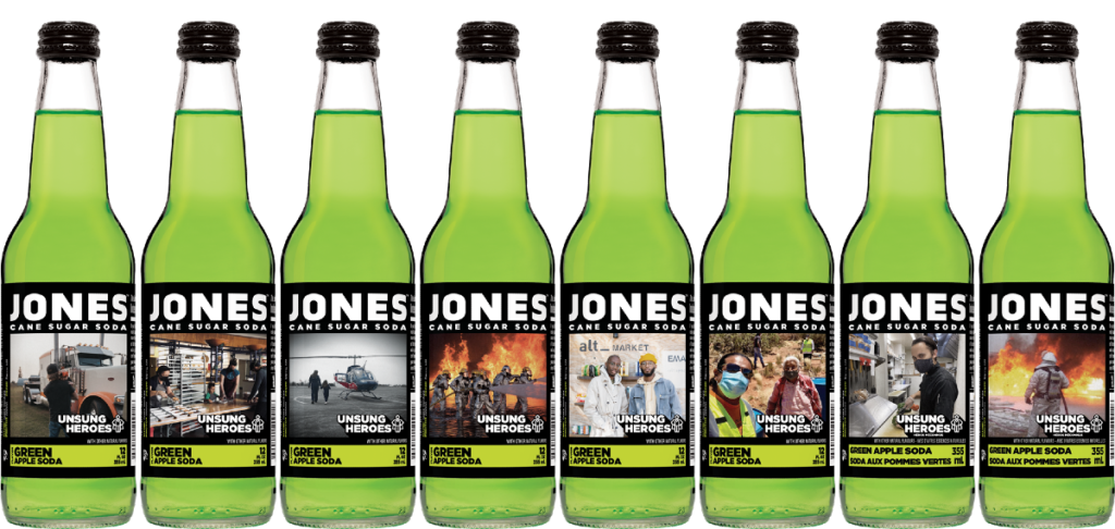 Jones Soda Co. displaying UGC on the packaging of their soda products.