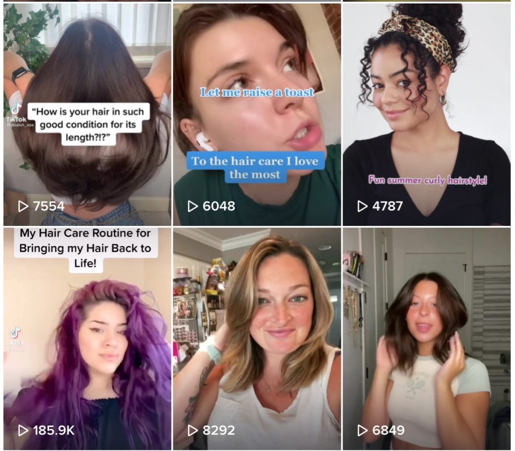 Olaplex's TikTok page re-sharing content submitted by fans