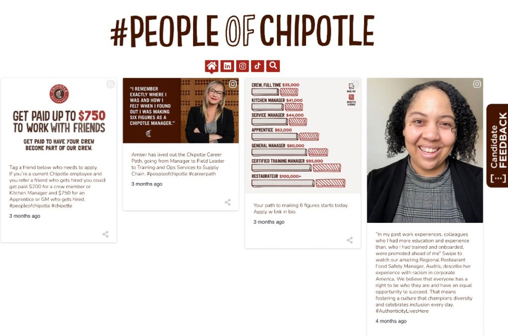 A gallery where Chipotle is pulling content from #PeopleOfChipotle