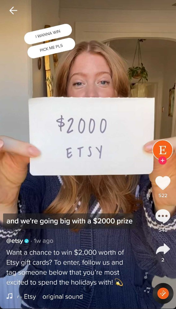 An Etsy employee created a TikTok to announce their latest giveaway