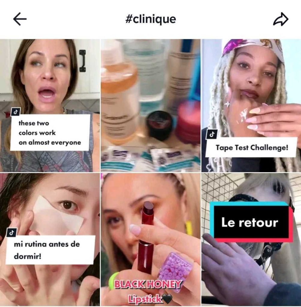 User-generated content being shared to #clinique hashtag on TikTok