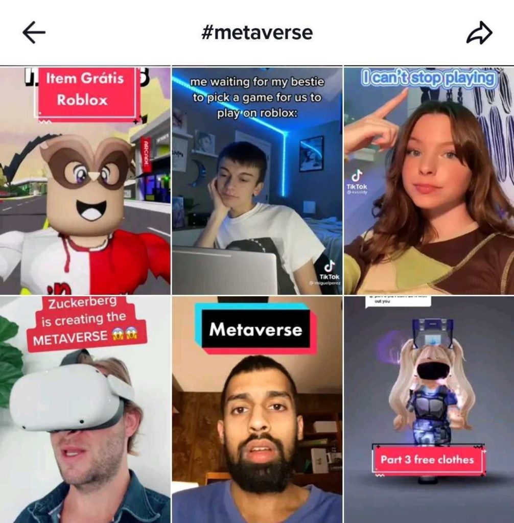 User-generated content being shared to TikTok's #metaverse hashtag