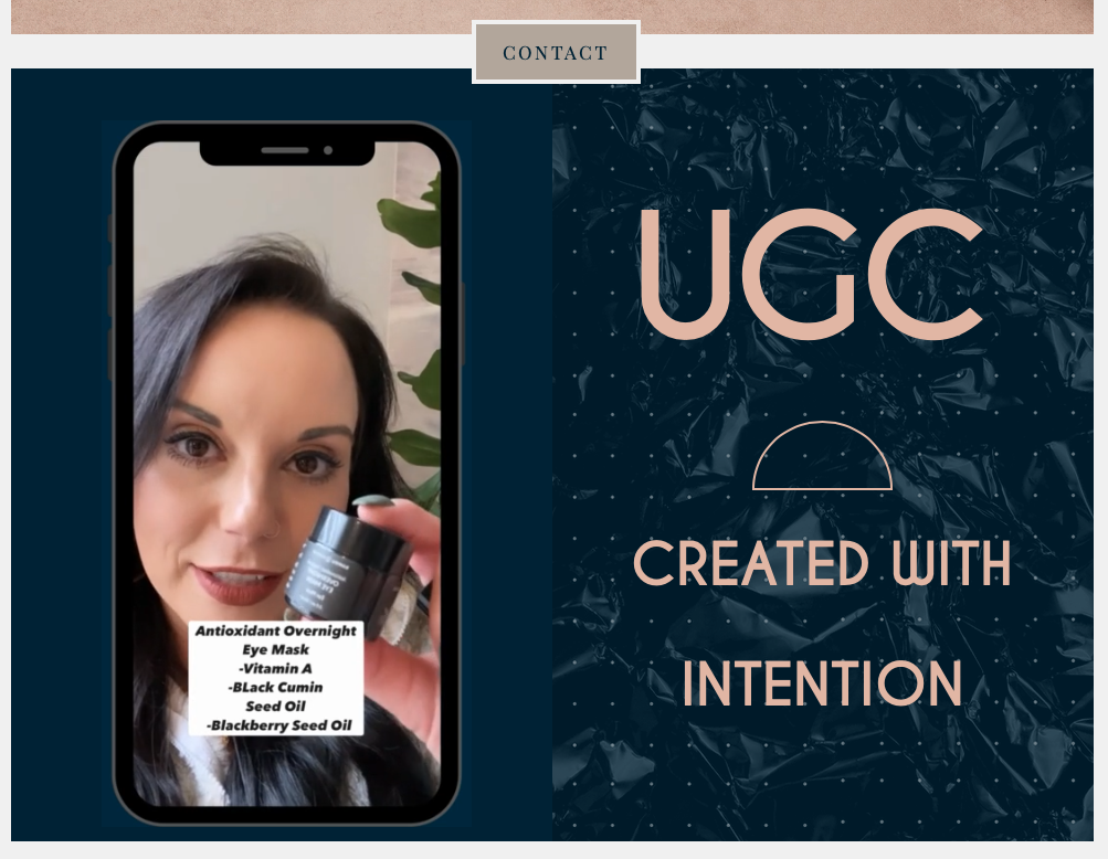 A UGC creator sharing a sample of her content along with "UGC created with intention"