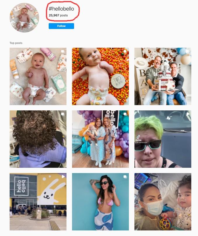 Searching #HelloBello on Instagram, which shows 23,967 posts shared by fans 