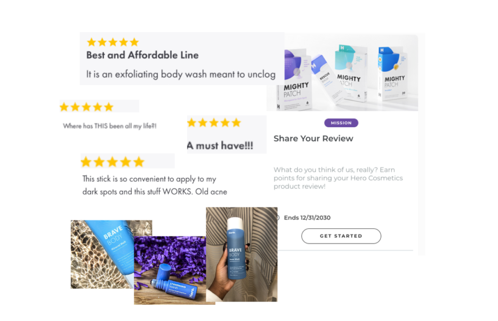 A collage of Hero Cosmetics reviews and UGC by real customers  
