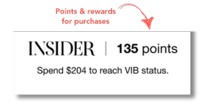 Sephora Beauty insider showing 135 points and "spend $204 to reach VIB status."