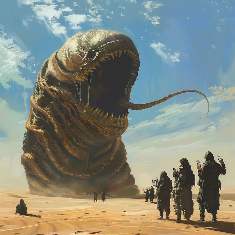 Archival Photo of the Great Influencer Sandworm Battle - AI generated